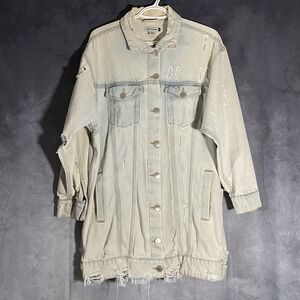 Revamped Denim Distressed Denim Jacket XL Ripped Blue Acid Wash